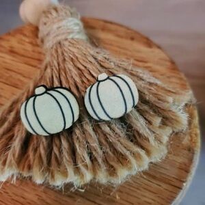 Handmade Rustic Cream Pumpkin Stud Earrings